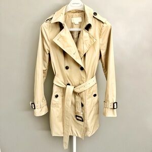 Michael Kors Minimalist Timeless Beige Medium Length Jacket Trench Pea Coat.